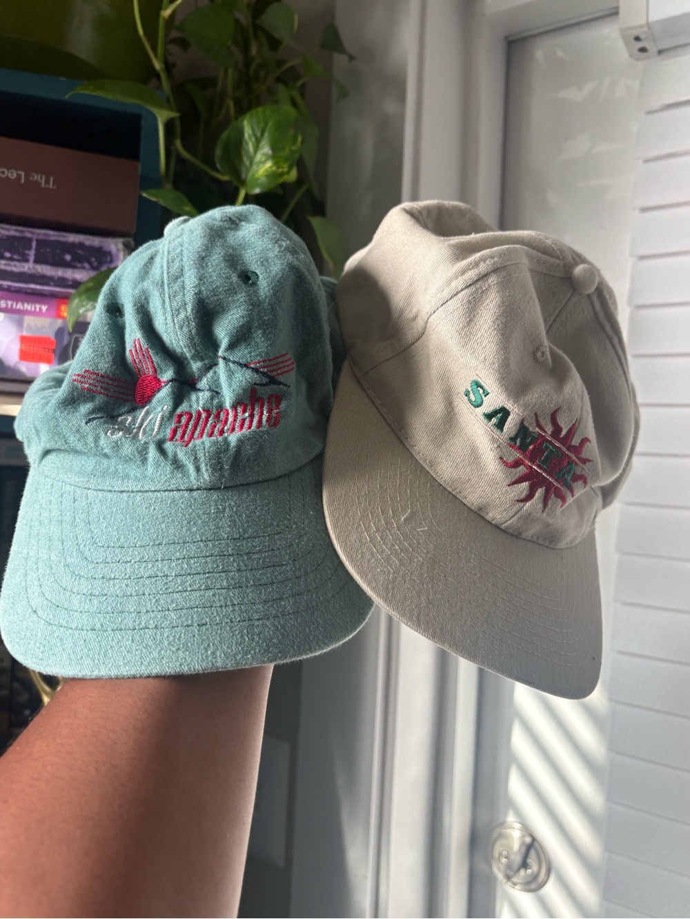 2 Vintage Santa Fe Baseball Caps - Mint Green & Beige
